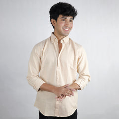 Button Down Plain Casual Shirt- Beige