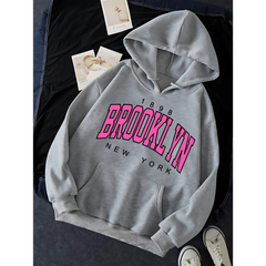 Premium Graphic Hoodie Grey - PINK BROOKLYN