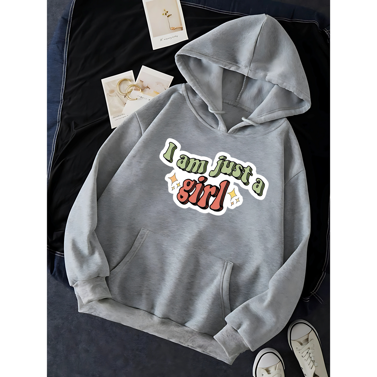 Premium Graphic Hoodie Grey - I AM JUST A GIRL