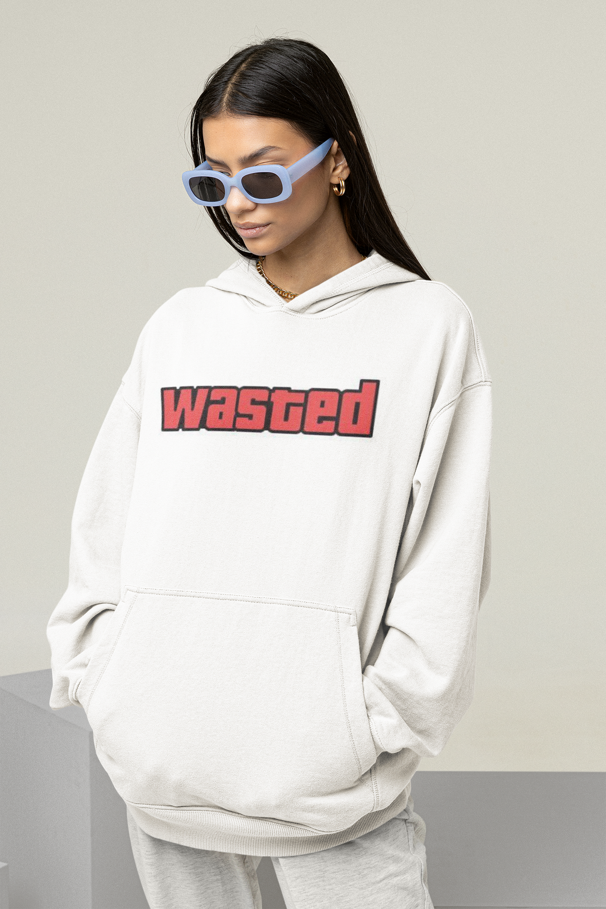 Premium Graphic Hoodie White - Wasted