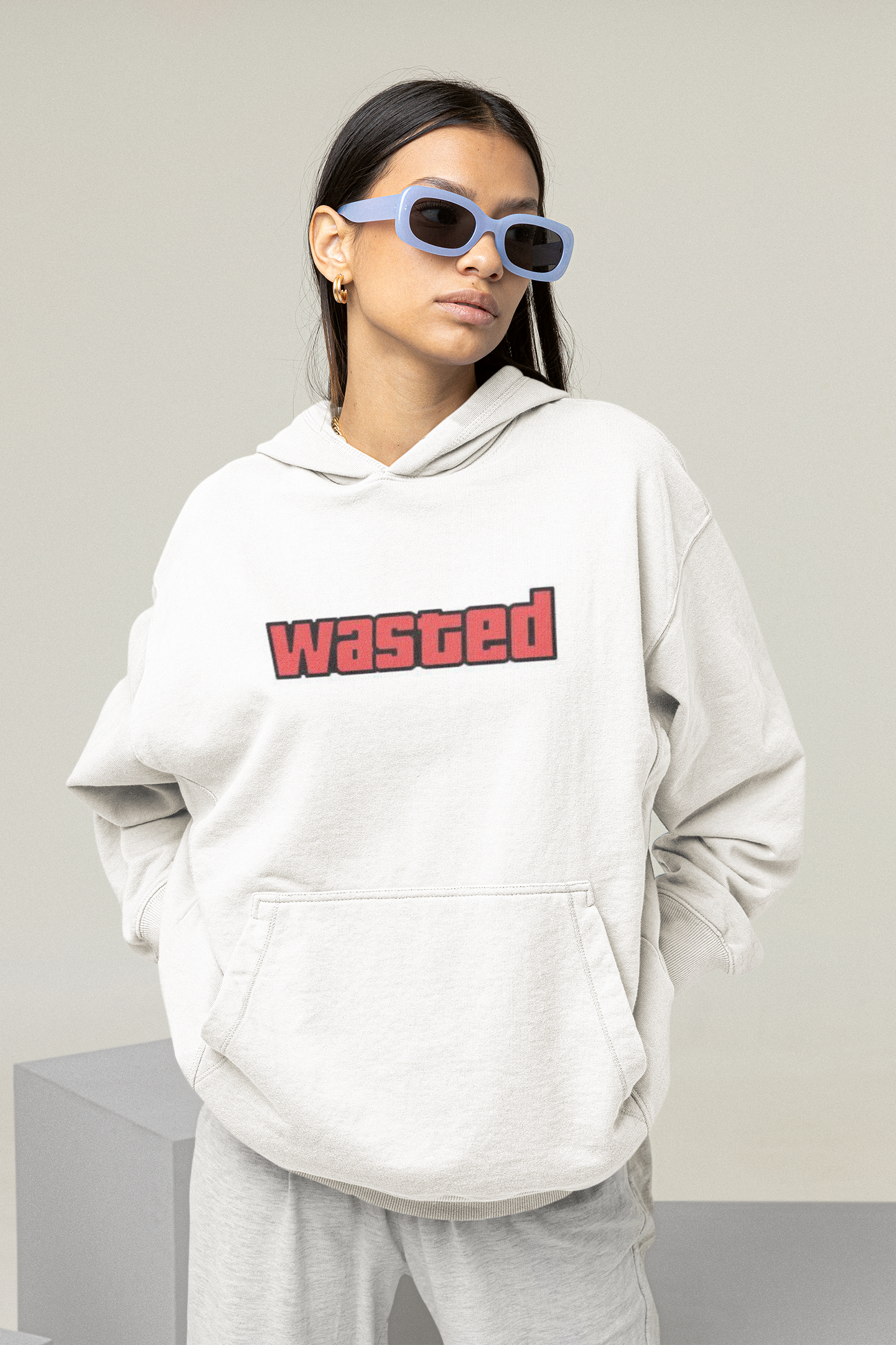 Premium Graphic Hoodie White - Wasted