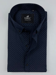 Button Down Printed Casual Shirt-Navy Blue