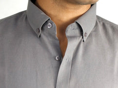 Button Down Plain Casual Shirt-  Grey