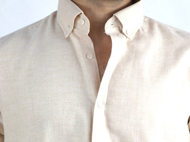 Button Down Plain Casual Shirt- Beige