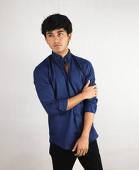 Button Down Plain Casual Shirt-  Blue