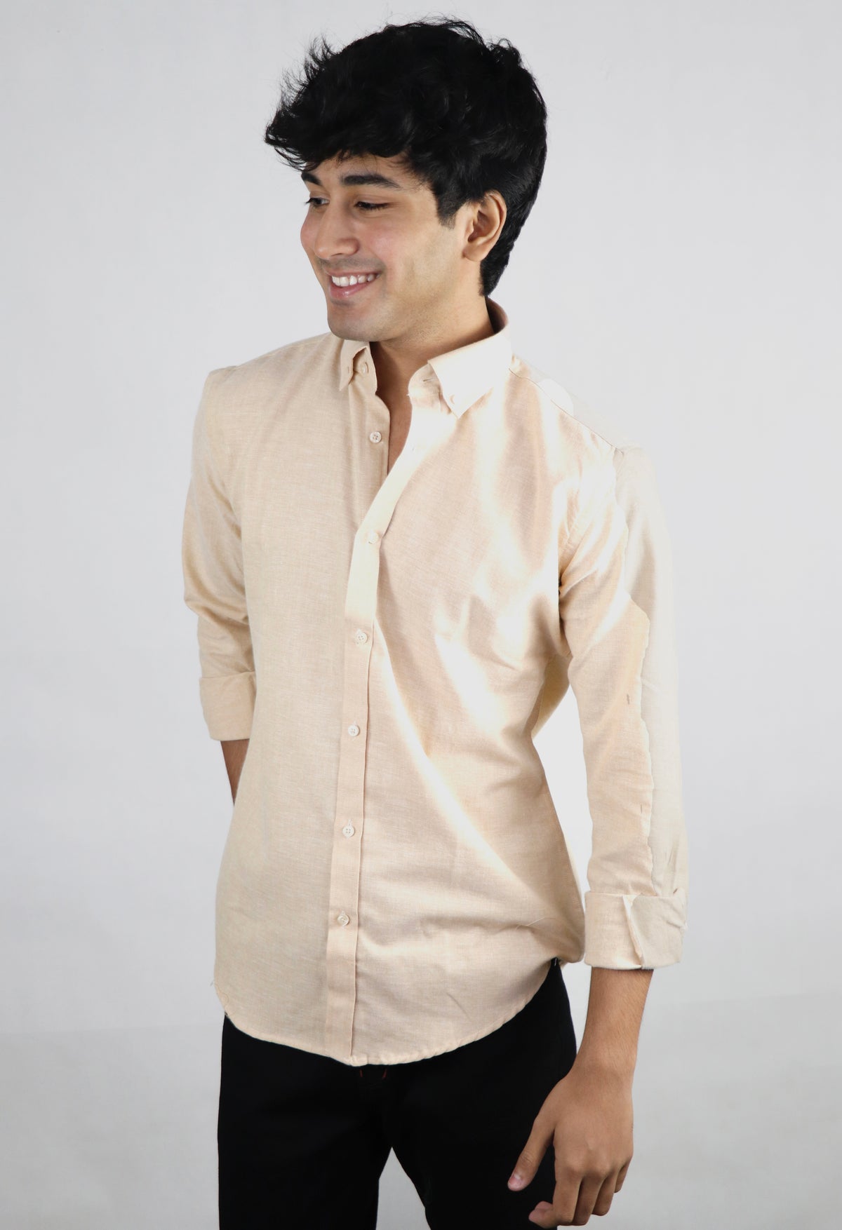 Button Down Plain Casual Shirt- Beige