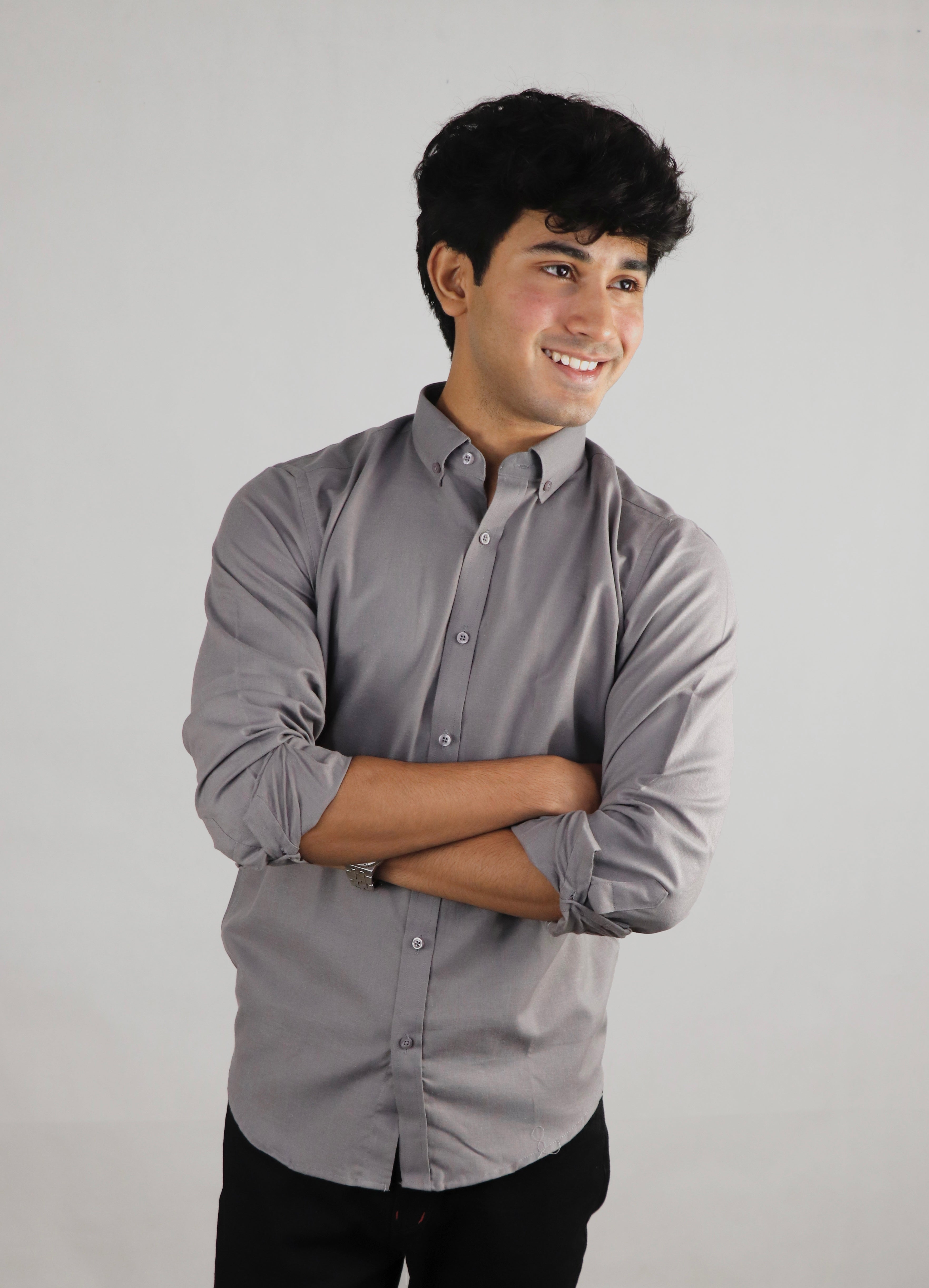 Button Down Plain Casual Shirt-  Grey