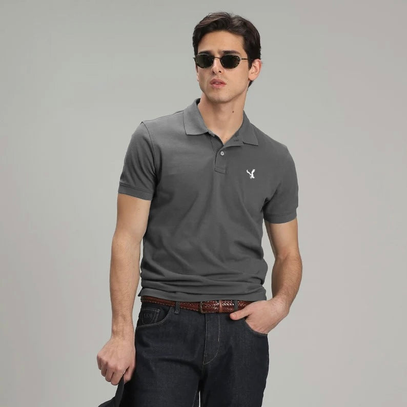 A-Eagle Mens Exclusive Pique Cotton Polo - GREY