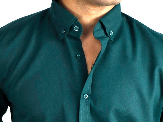 Button Down Plain Casual Shirt- Bottle Green