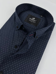 Button Down Printed Casual Shirt-Navy Blue