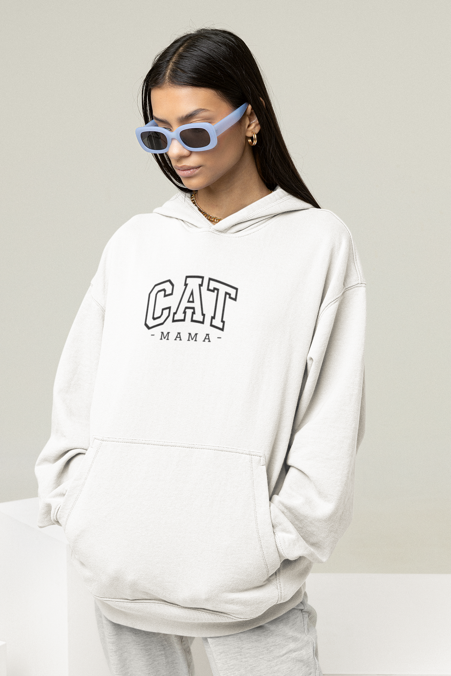 Premium Graphic Hoodie White - CAT